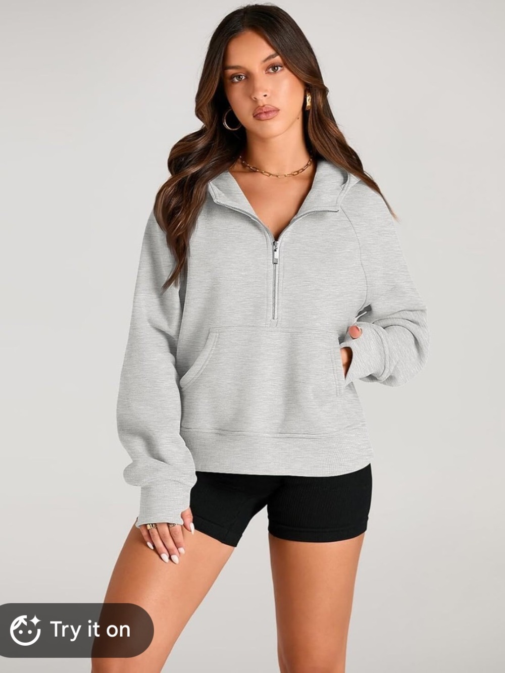 Automet | Gray fleece 1/2 zip collared kangaroo pocket sweatshirt extra large